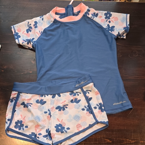 Eddie Bauer Blue and Pink Rashguard Swimwear Set - Picture 1 of 3